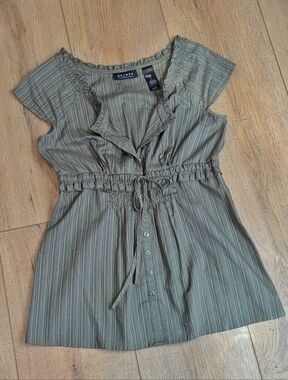 Axcess Olive Green Striped Tie Empire Waist with Drawstring Waist